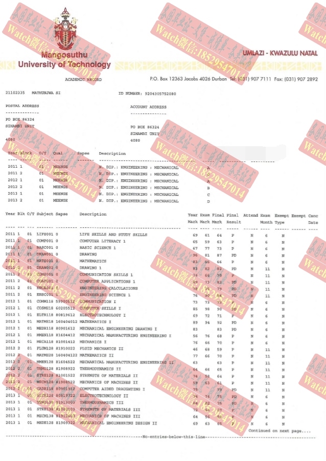 一比一原版南非马古苏托理工大学文凭