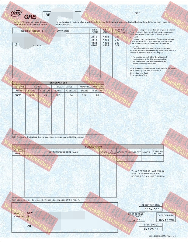 原版美国GRE成绩单