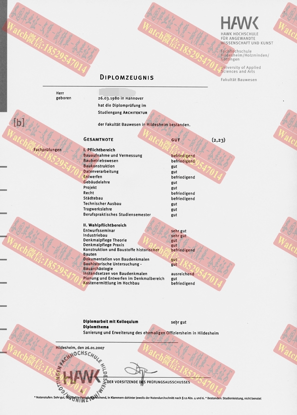 精仿希尔德斯海姆-霍尔茨明登-哥廷根应用技术和艺术高等专业学院毕业证