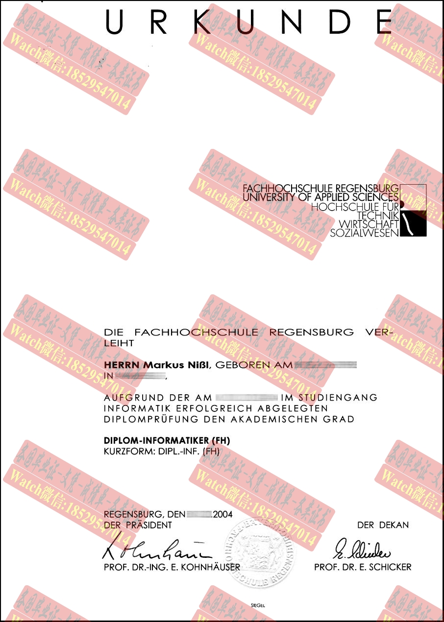 高仿雷根斯堡应用技术大学毕业证